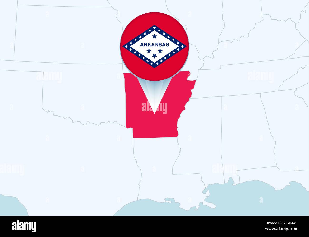 United States with selected Arkansas map and Arkansas flag icon. Vector ...