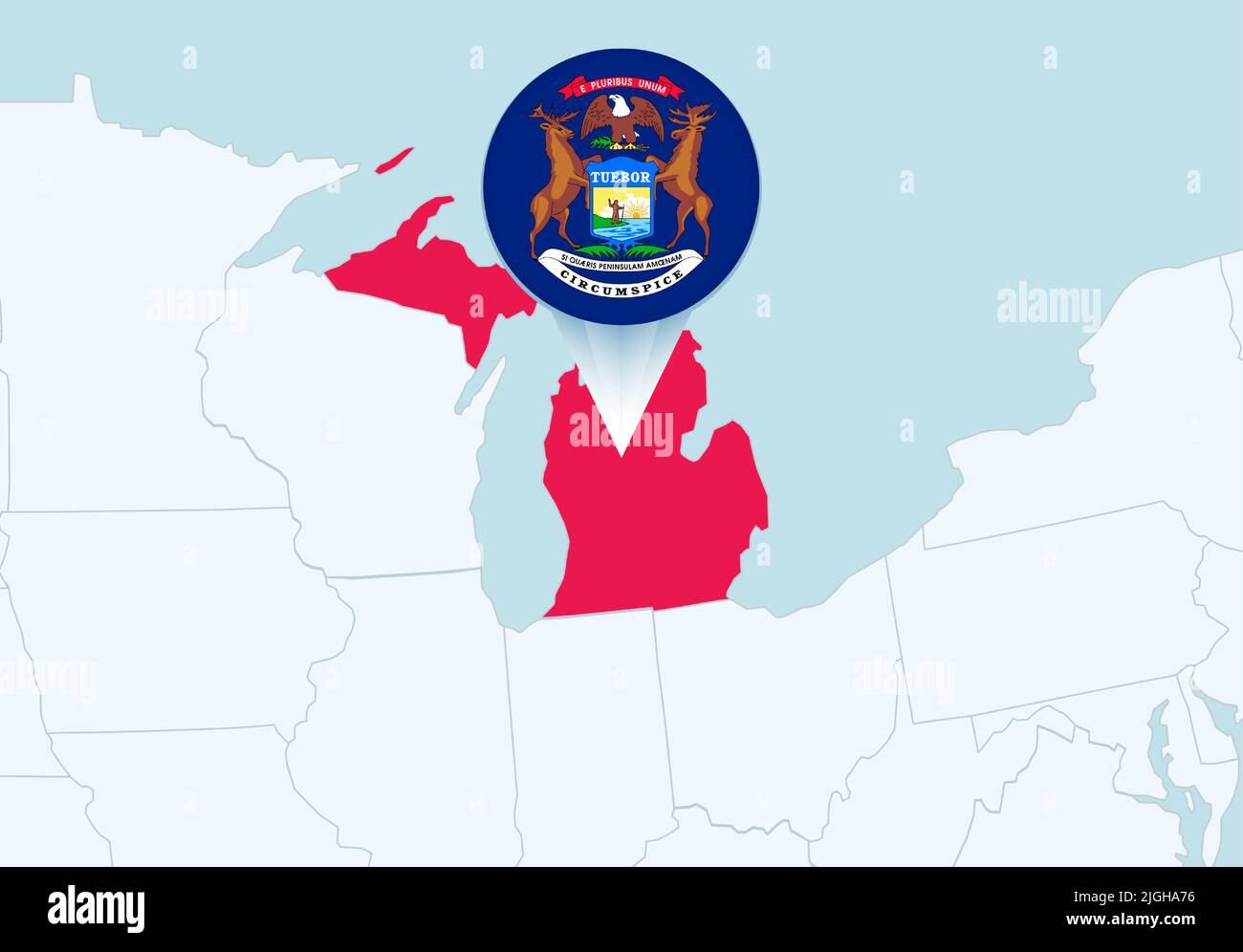 United States with selected Michigan map and Michigan flag icon. Vector ...