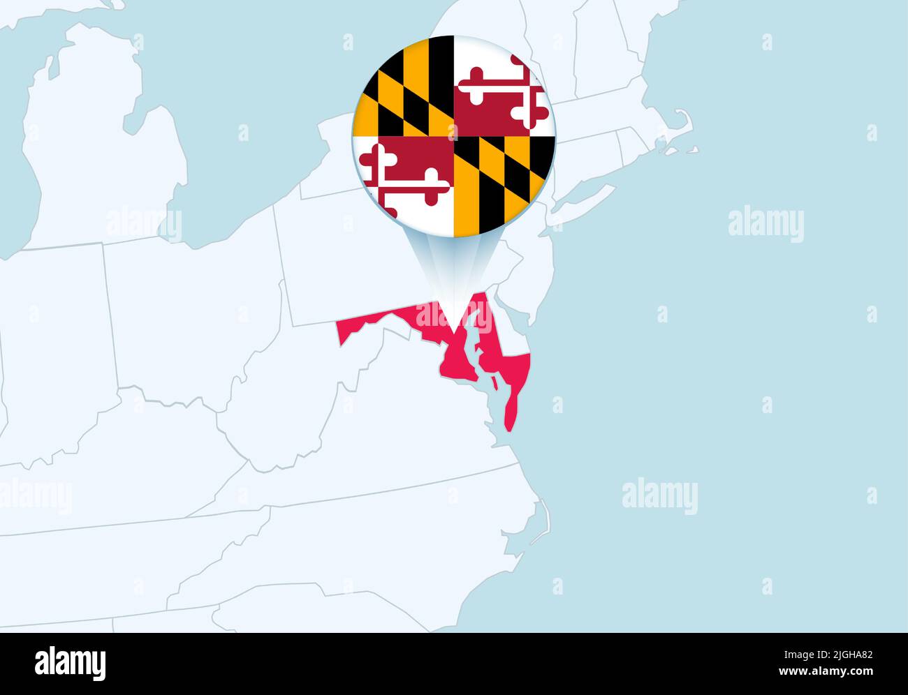United States with selected Maryland - United States With Selected Maryland Map And Maryland Flag Icon Vector Map And Flag 2JGHA82