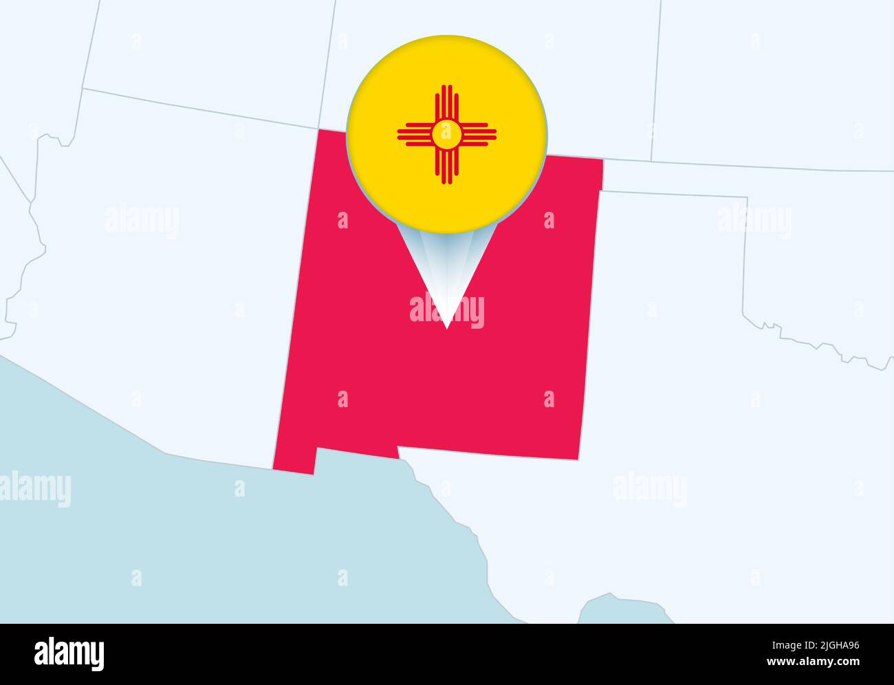United States with selected New Mexico map and New Mexico flag icon