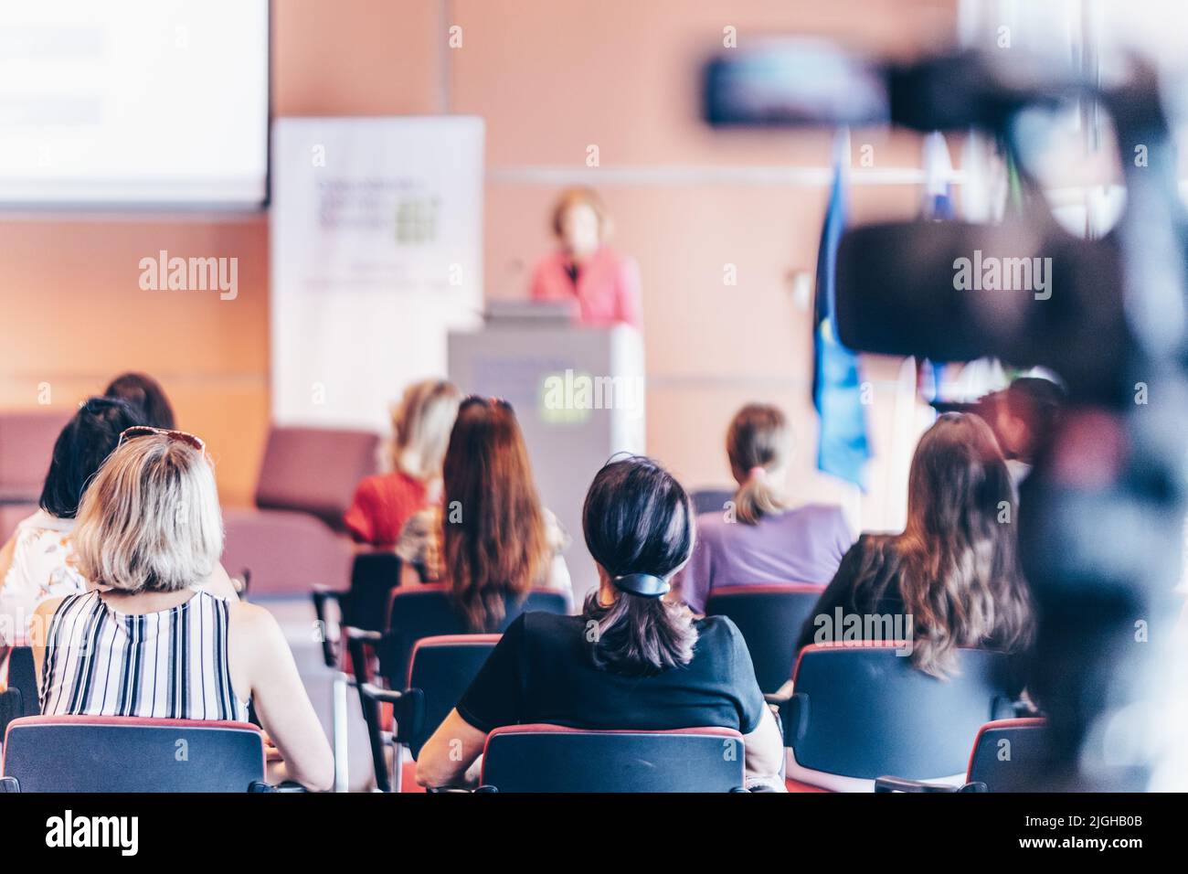 Woman giving presentation on business conference event. Stock Photo