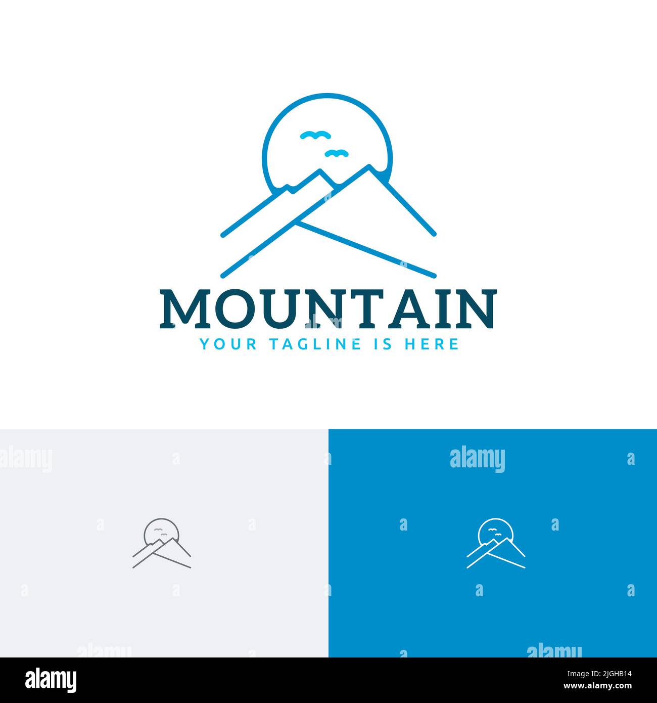 Sun Summit Mountain Nature Landscape Line Logo Stock Vector
