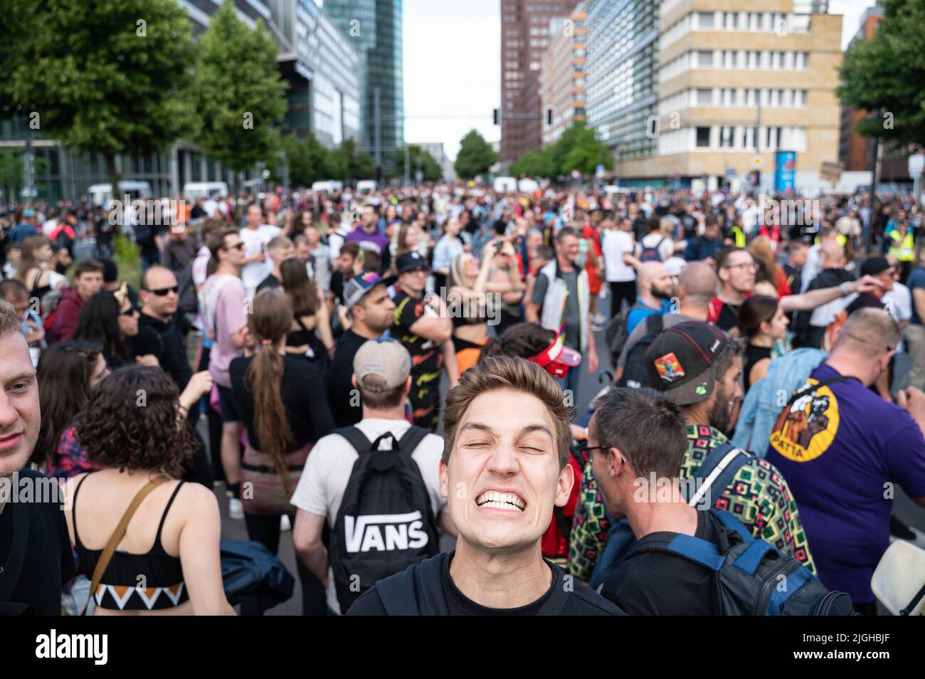 Germany Rave Events 09.07.2022, Berlin, Germany, Europe - Techno music fans and revellers ...