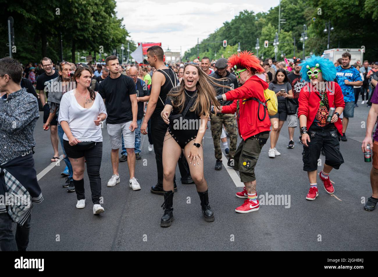 09.07.2022, Berlin, Germany, Europe - Techno music fans and revellers ...