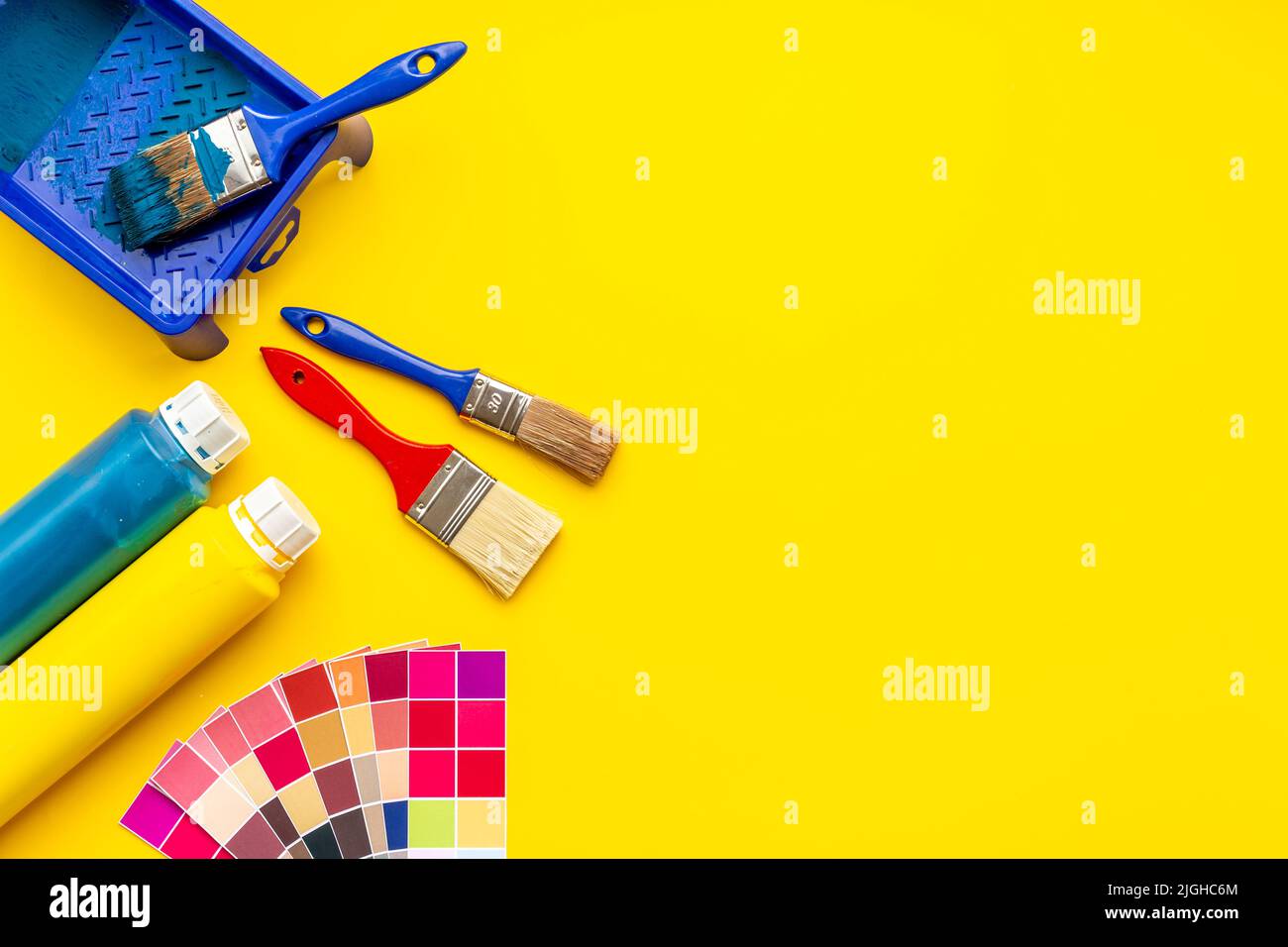 Equipment for house renovation and painting with construction helmet