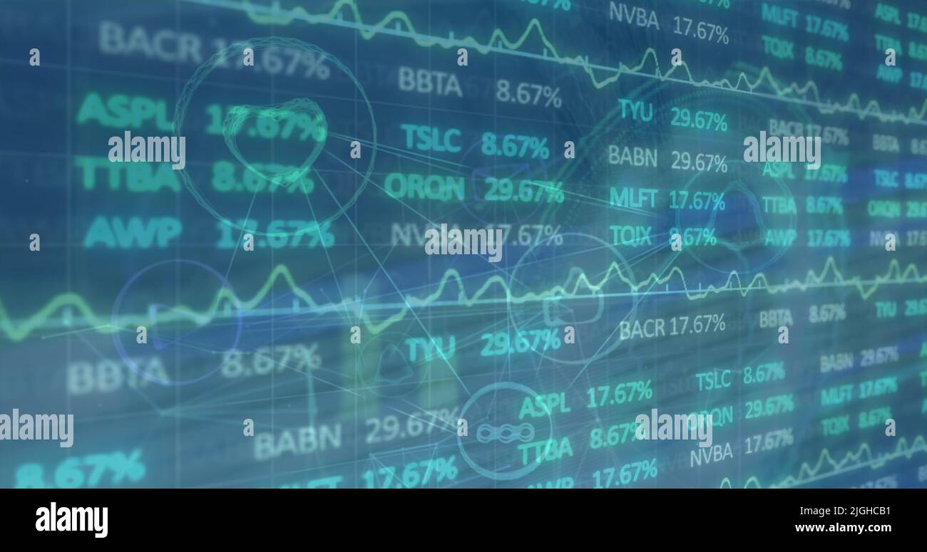 Image of data processing over blue background Stock Photo