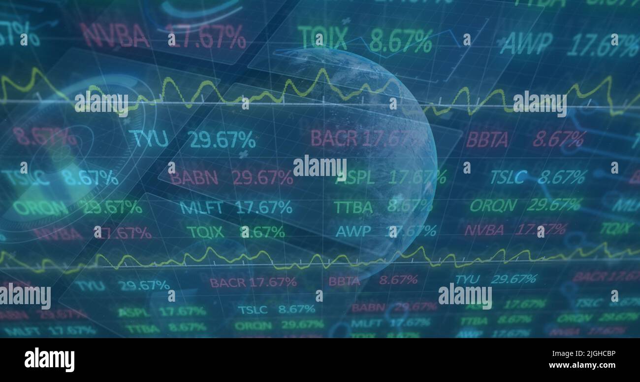Image of data processing over blue background Stock Photo