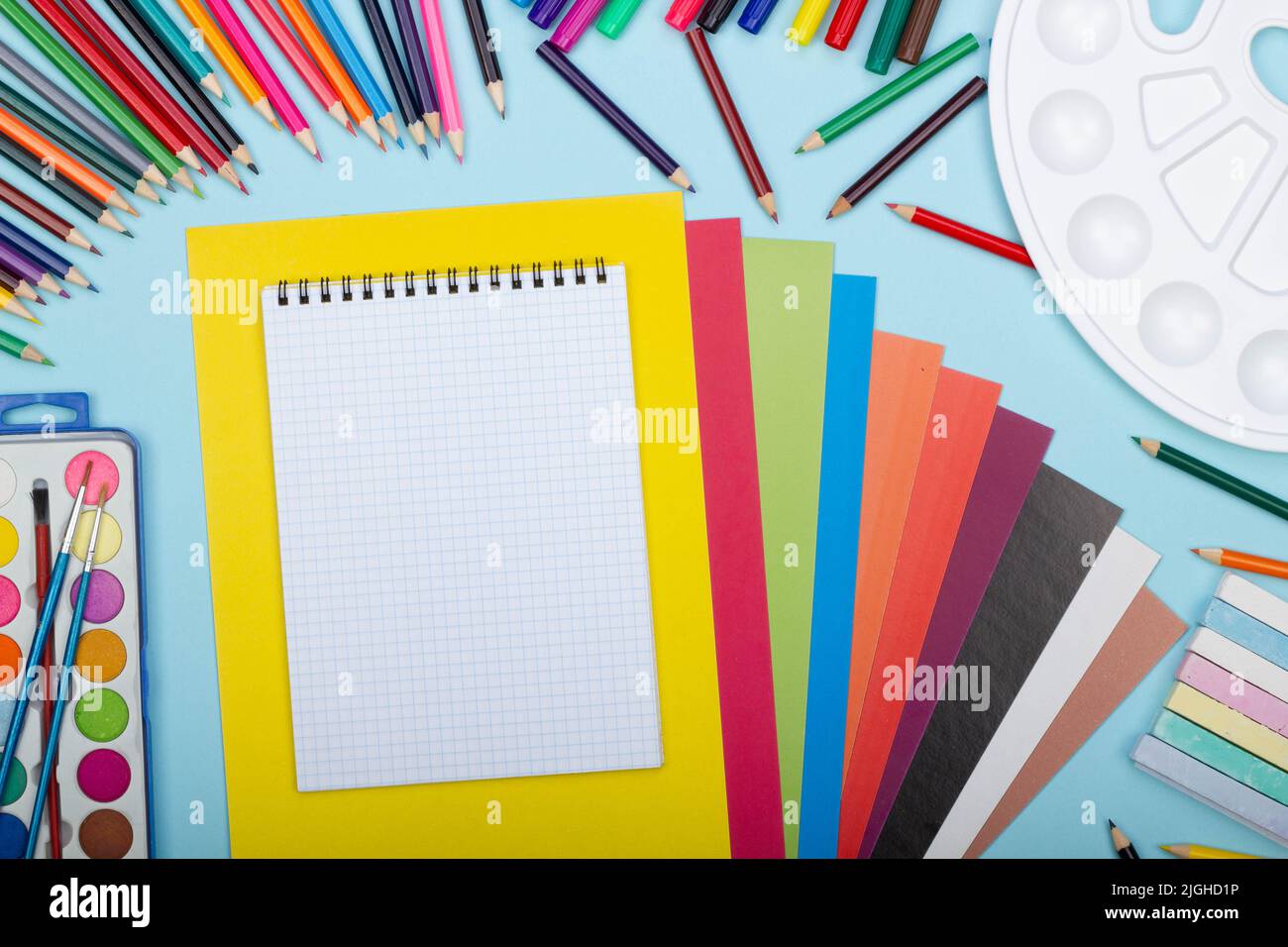 Blank sheet of paper of math notebook, art school supplies for painting ...