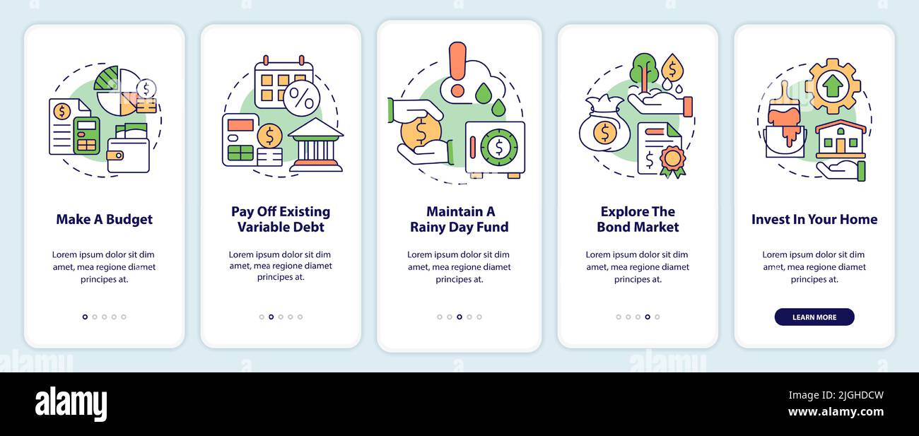 Protecting money during inflation onboarding mobile app screen Stock ...