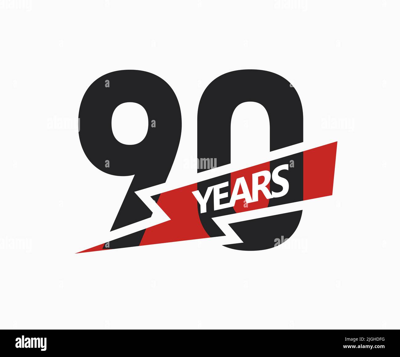 90 years of business, jubilee logo. 90th Anniversary sign. Modern graphic design for company birthday. Isolated vector illustration. Stock Vector