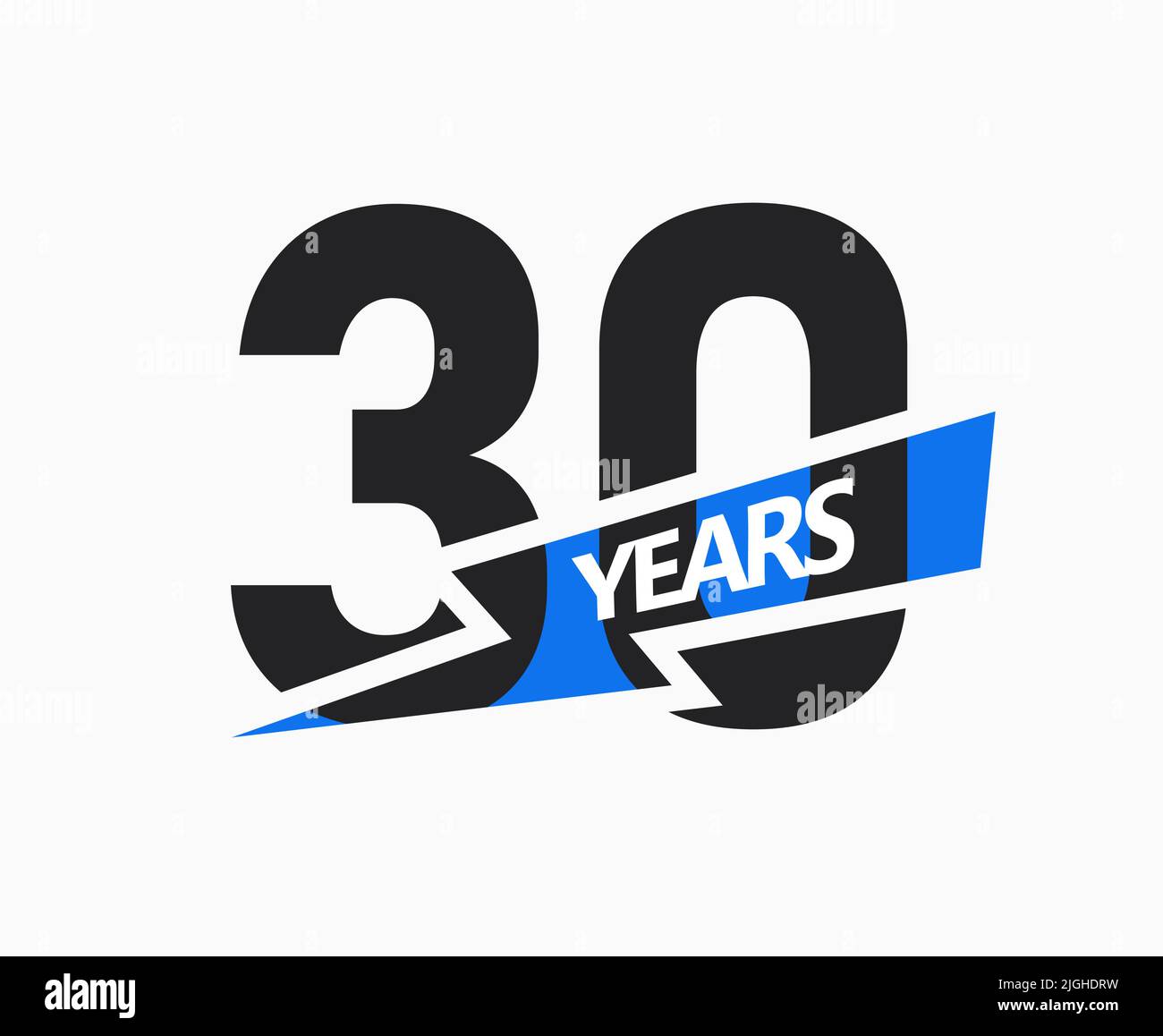 30 years of business, jubilee logo. 30th Anniversary sign. Modern graphic design for company birthday. Isolated vector illustration. Stock Vector