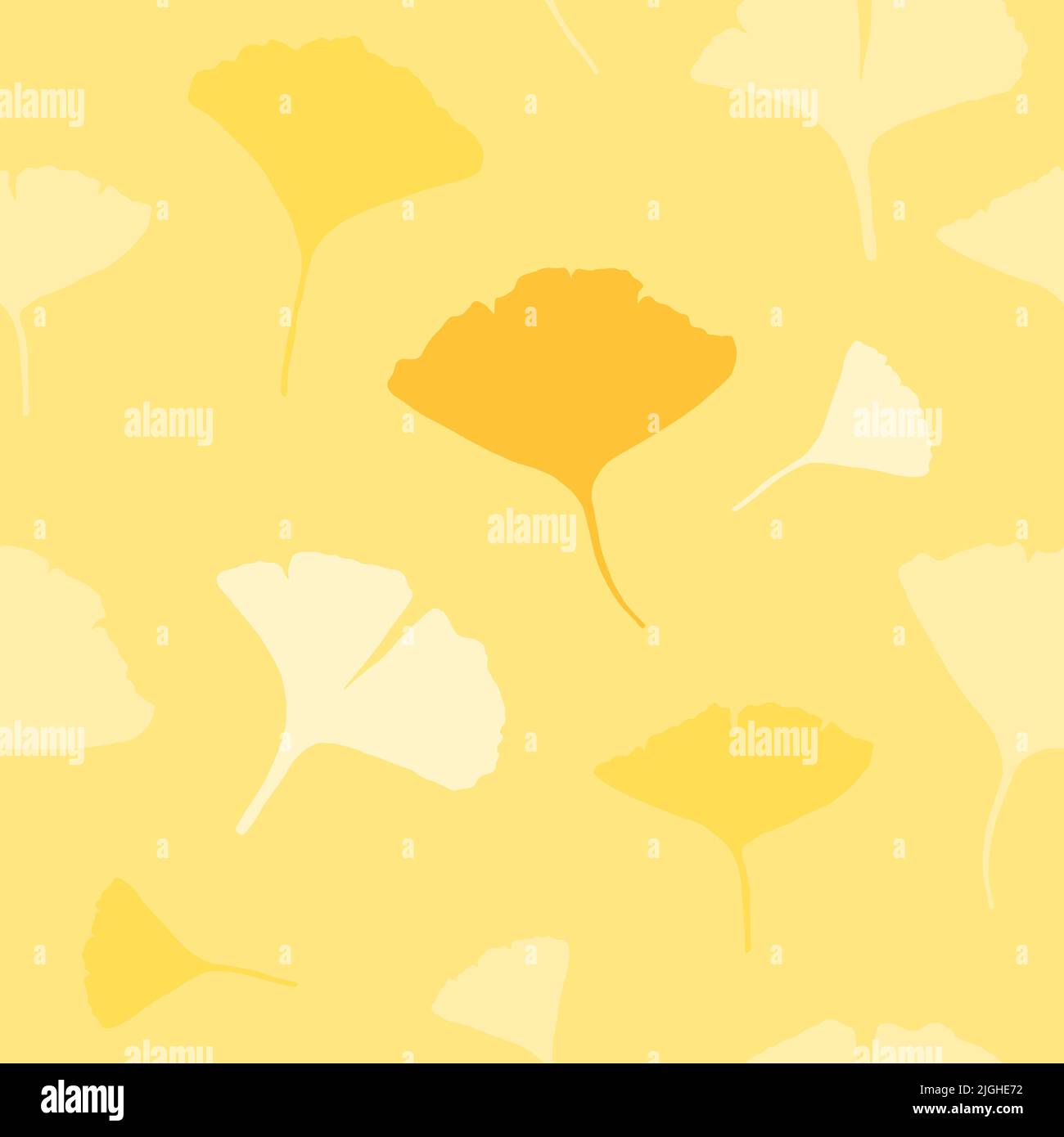Ginkgo vector drawing seamless pattern. Ginkgo leaves doodle fashion texture. Yellow autumn foliage. Stock Vector