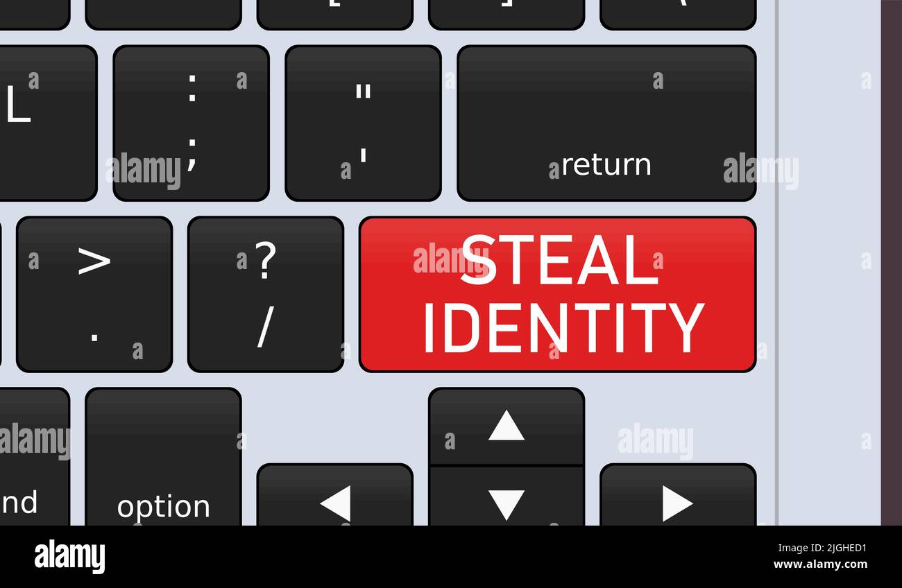 Steal identity special button. Laptop keyboard conceptual illustration - identity theft. Stock Vector