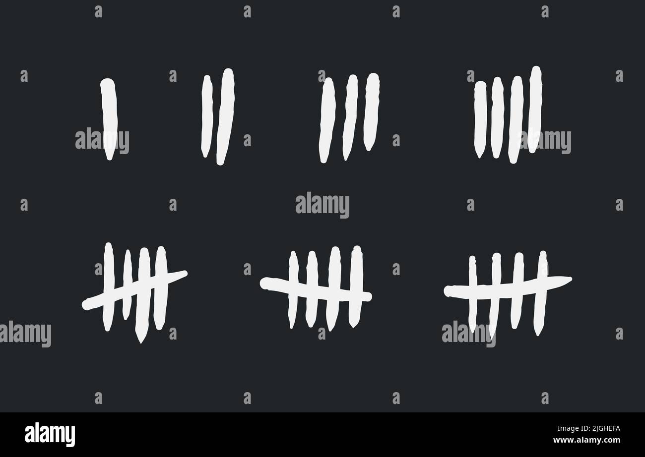 Prison wall counting lines vector. Tally marks - slashed lines isolated vector collection. Stock Vector