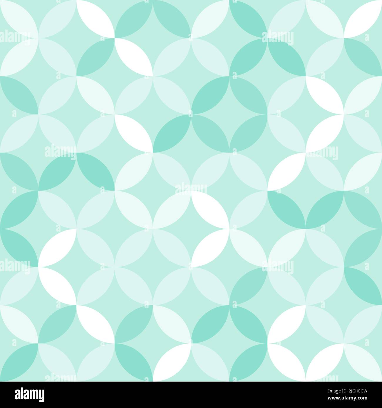 Overlapping circles seamless texture. Retro ovals and circles vector geometric fashion pattern. Subtle light green fashion print. Stock Vector