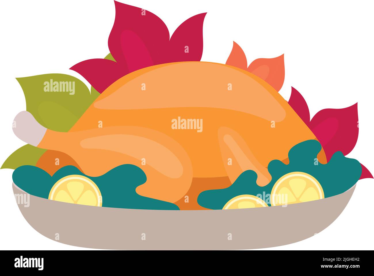 Roast turkey with lemon semi flat color vector object Stock Vector