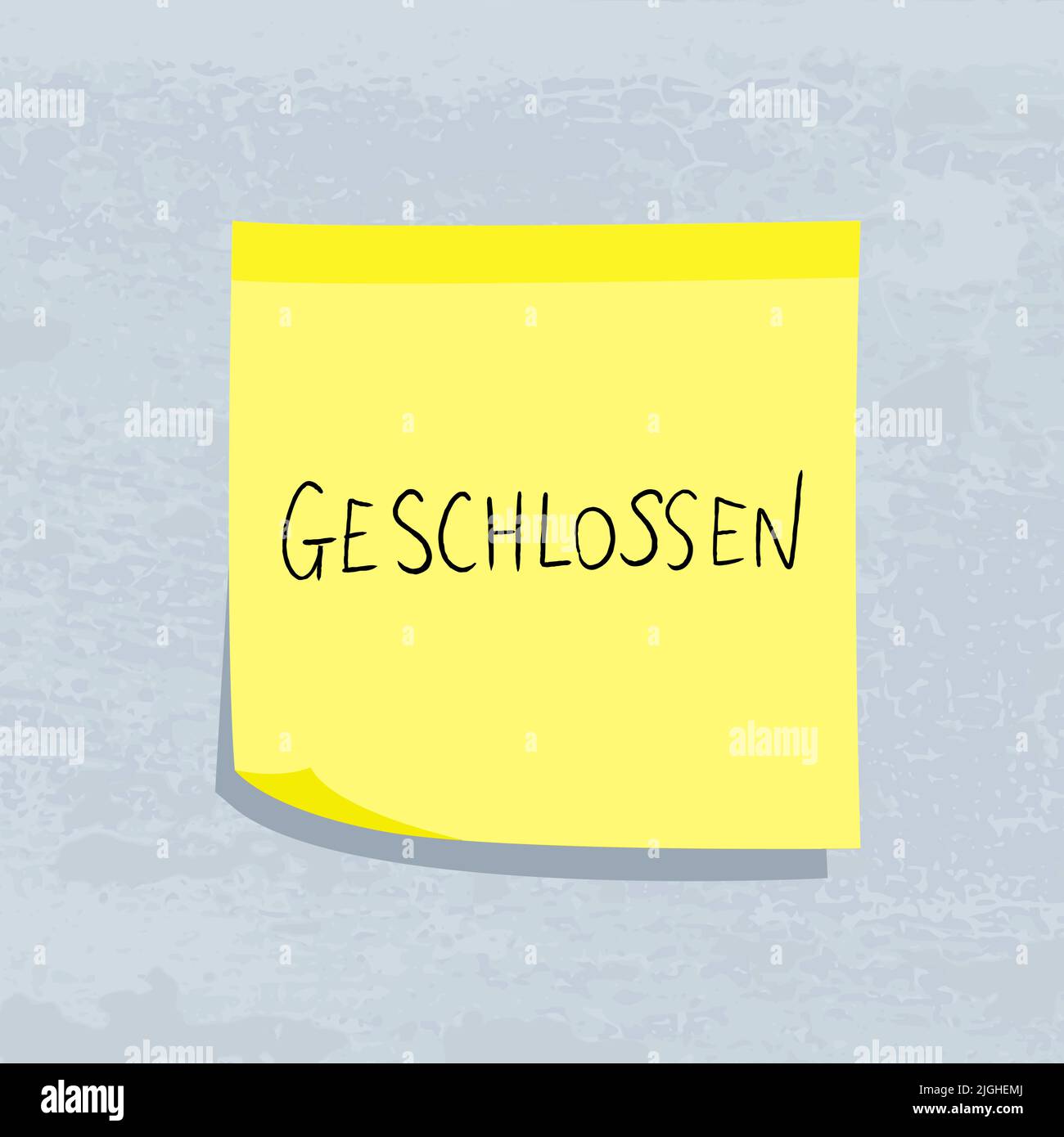 Geschlossen means closed in German language. Yellow sticky note message. Paper sign. Stock Vector