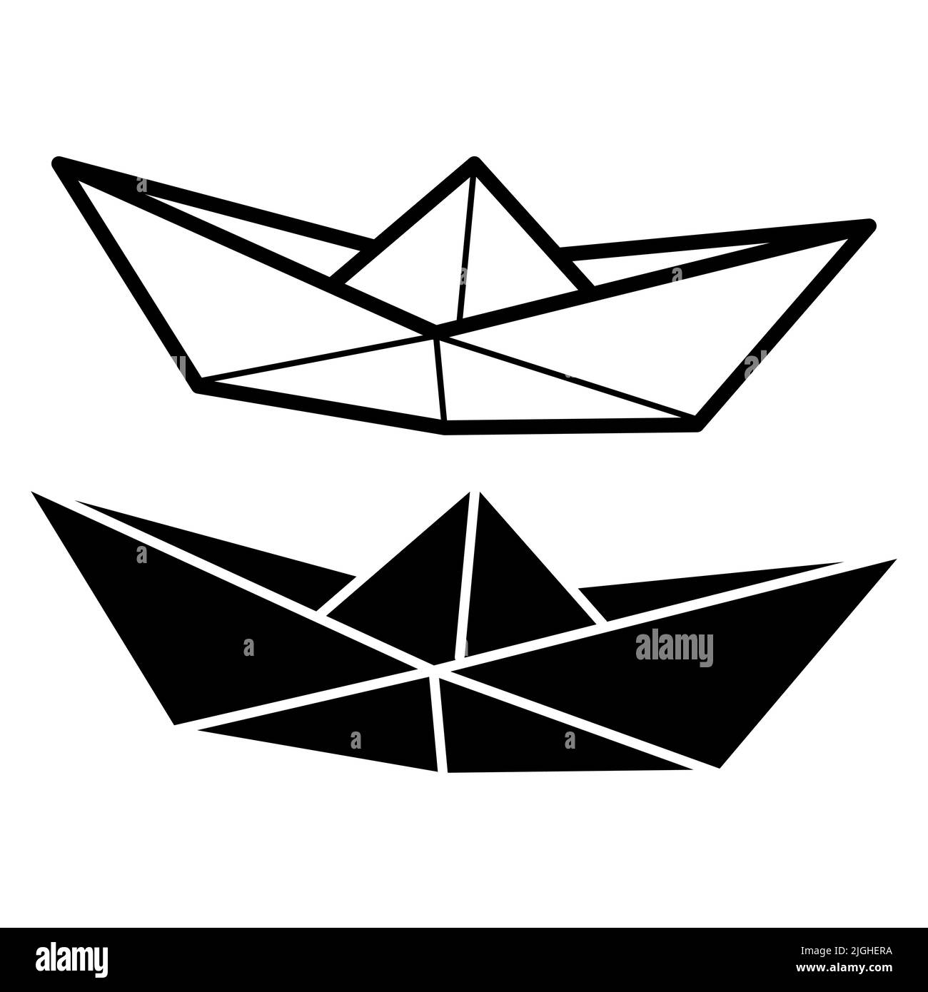 Set of vector illustrations of paper boat icons. Outline simple and silhouette craft paper boat