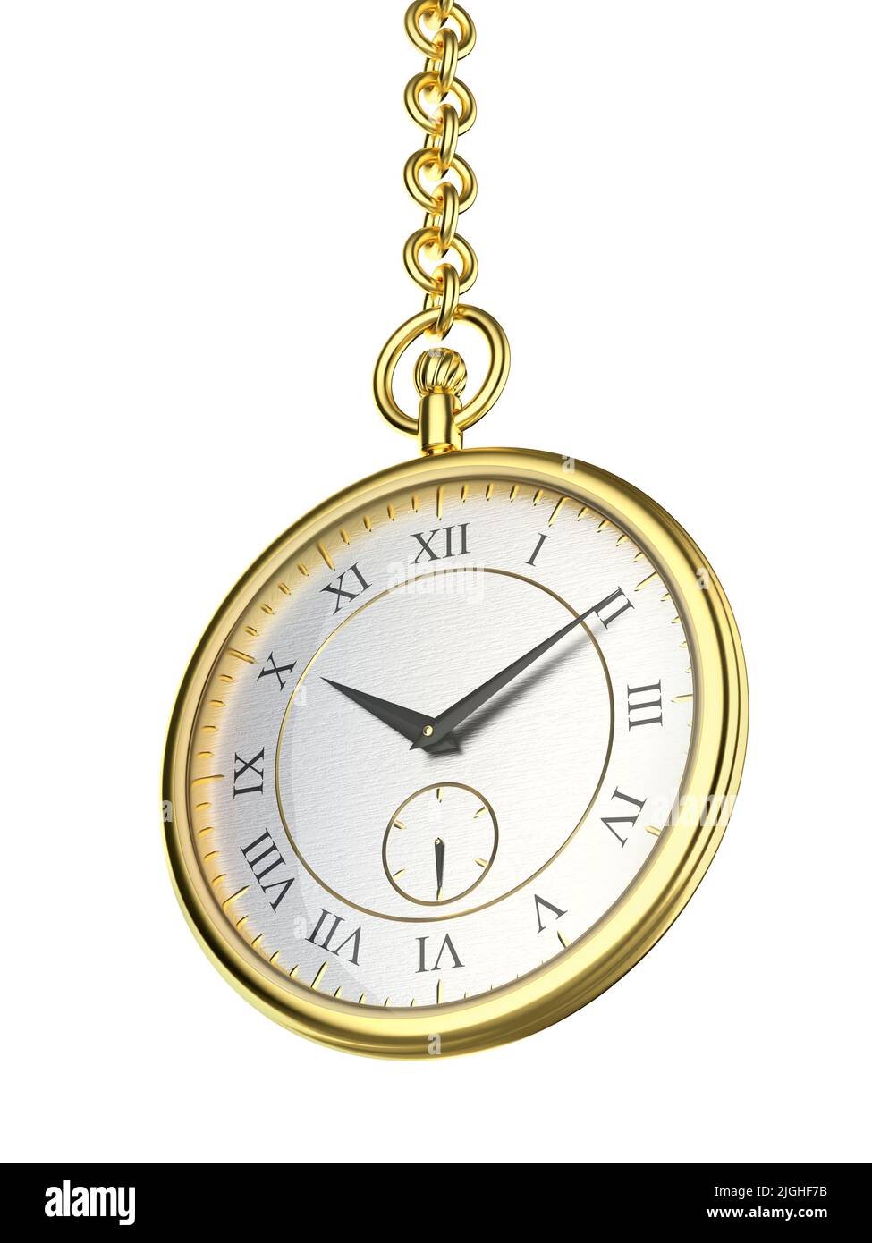 Shiny gold pocket watch with chain, isolated on white background Stock Photo