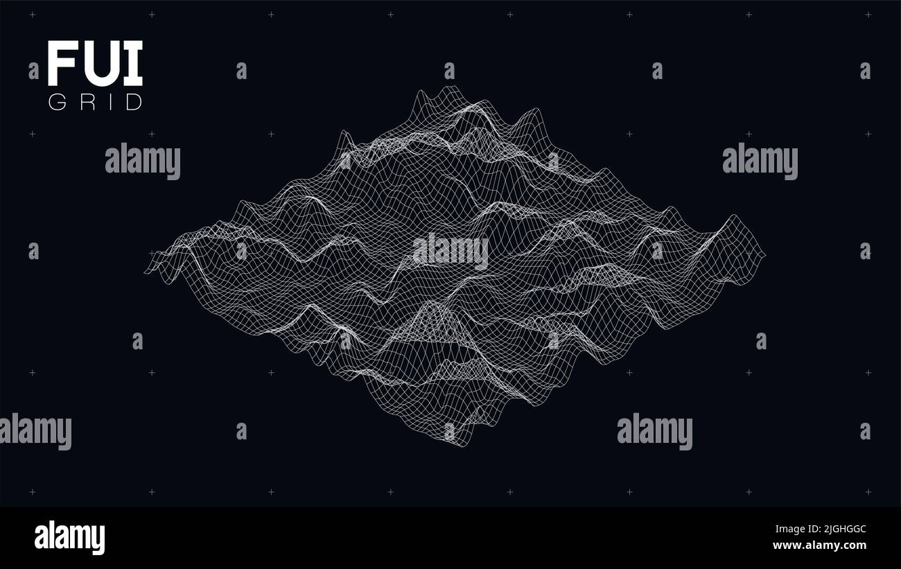 FUI GUI 3D Vector Landscape Scan Grid. Abstract futuristic background. Sci-Fi Hi-Tech design Stock Vector