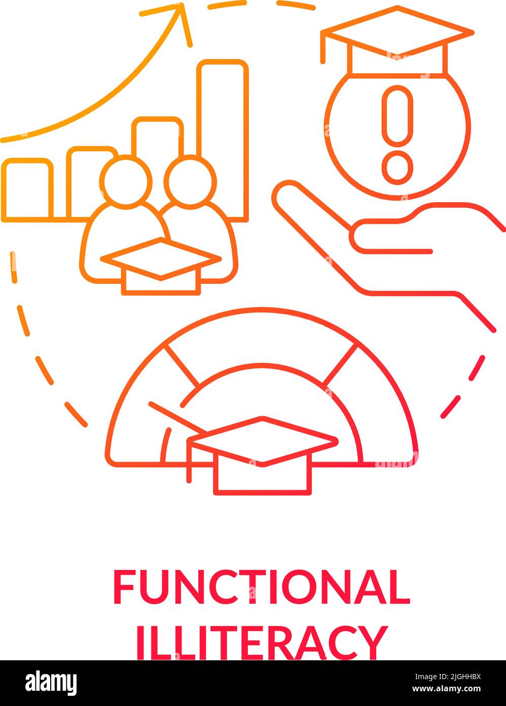 Functional illiteracy red gradient concept icon Stock Vector