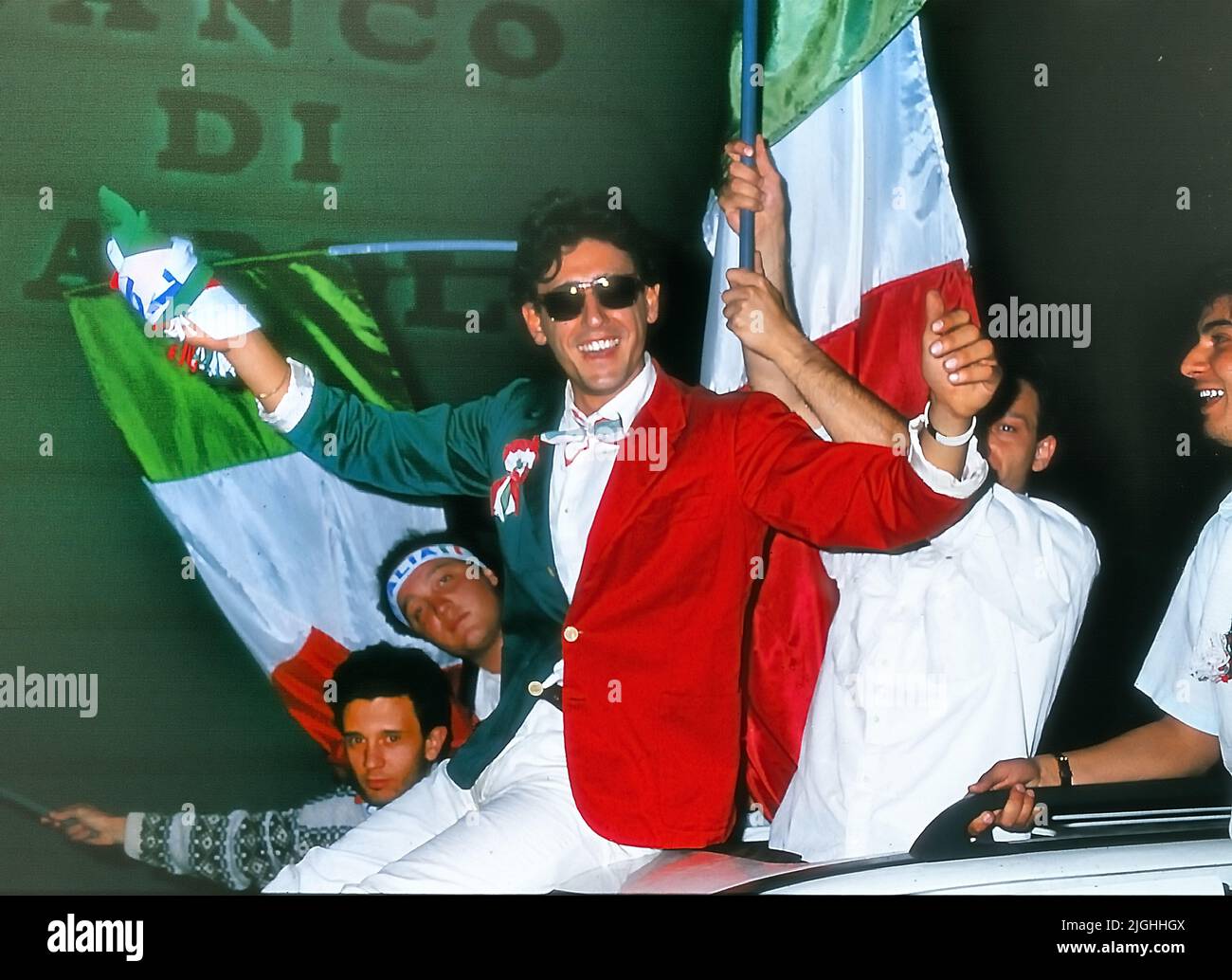 Naples, Italy. July 11, 1982. the Neapolitans celebrate the victory of the Italian soccer team at the soccer world championships held in Spain. The match was played in Madrid. Stock Photo