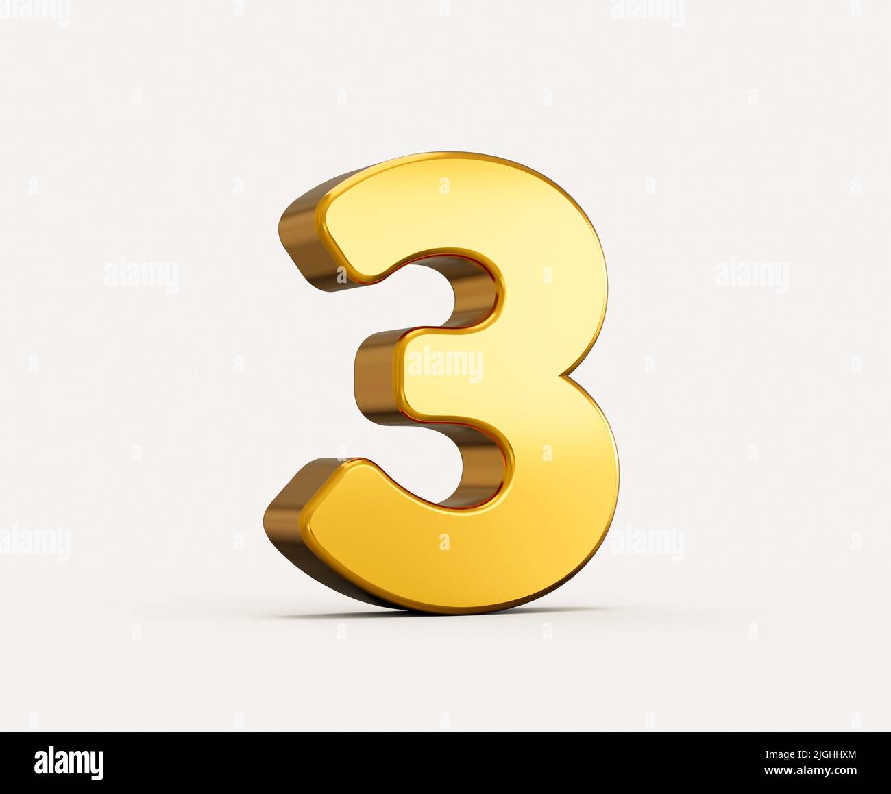 3d illustration of golden number 3 or three isolated on beige ...