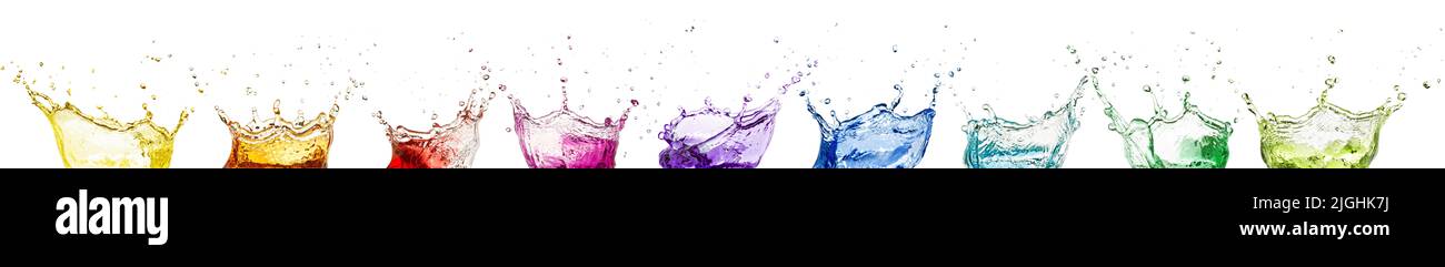 rainbow liquid splash crowns collection isolated on white Stock Photo