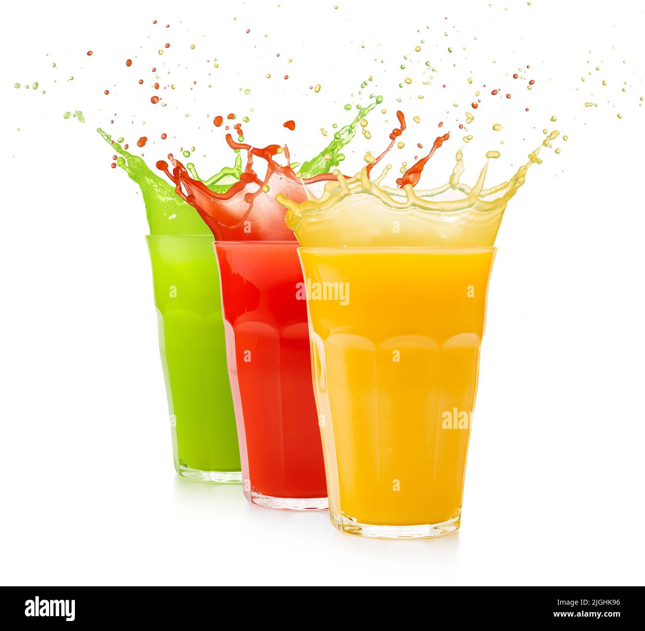set of fruit juice glasses splashing isolated on white Stock Photo Alamy