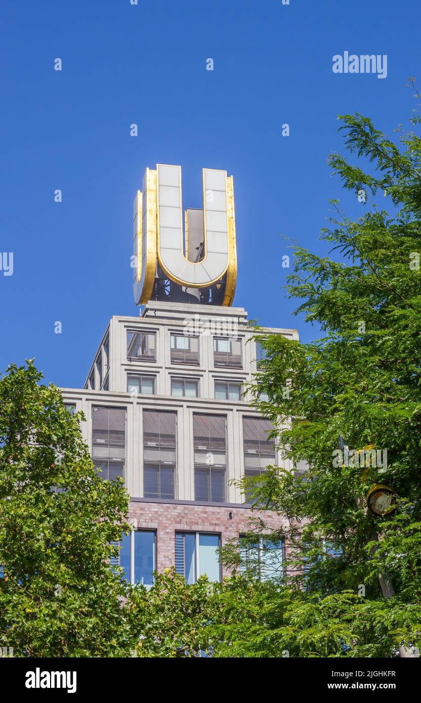Letter U on top of the building in Dortmund, Germany Stock Photo