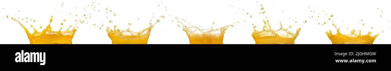 orange juice splashes collection, isolated on white Stock Photo