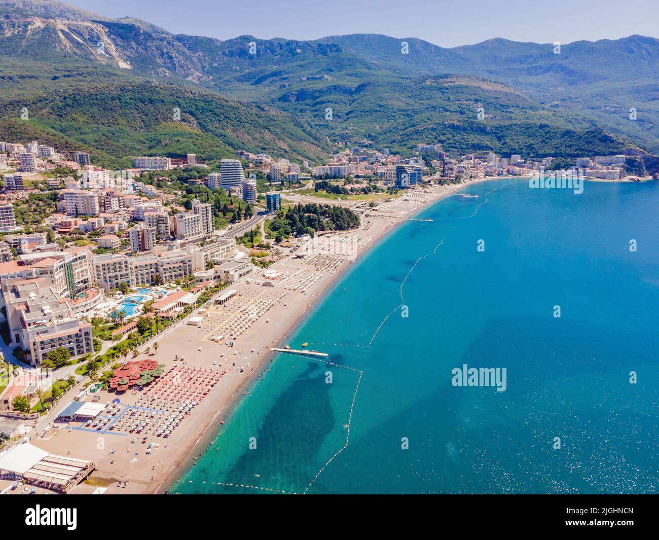 Aerial view of the beaches of the Adriatic coast in Montenegro Stock Photo