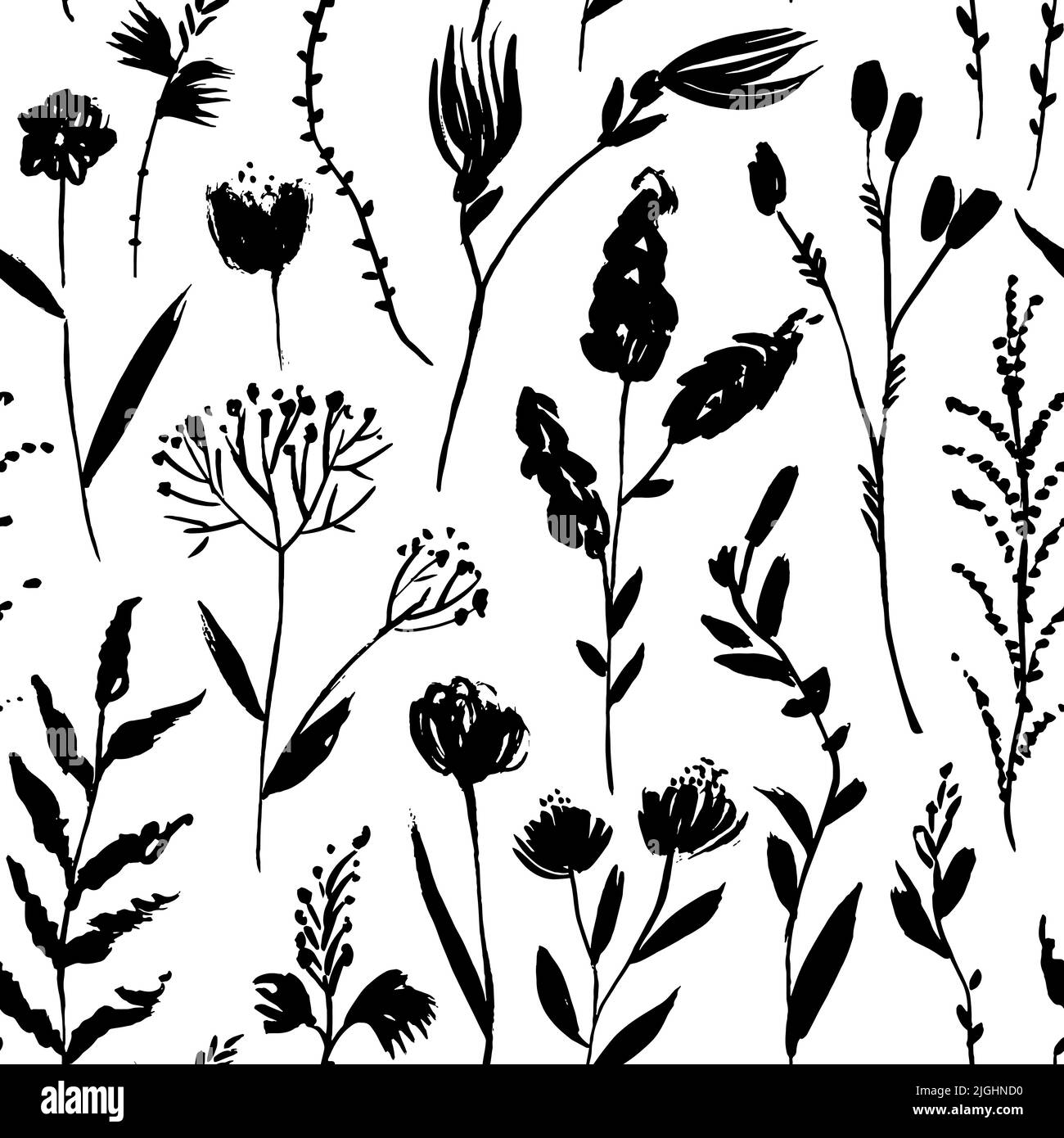 Wild floral hand drawn vector seamless pattern. Stock Vector