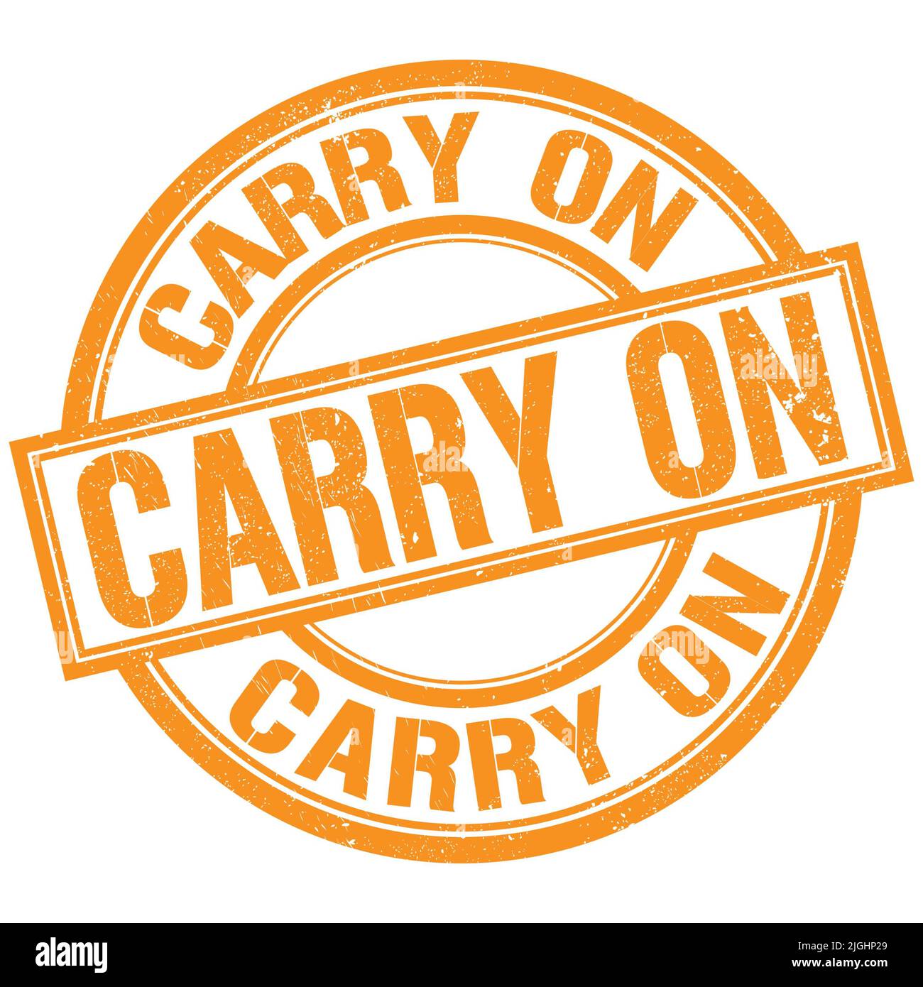 CARRY ON text written word on orange round stamp sign Stock Photo Alamy