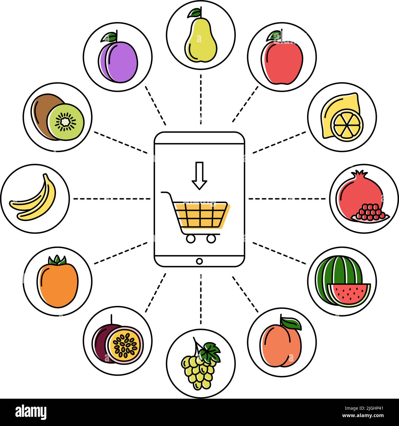 Online store with fruits and berries. Shopping via application on