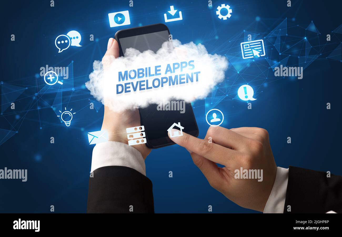 Hand using smartphone with cloud technology concept Stock Photo - Alamy