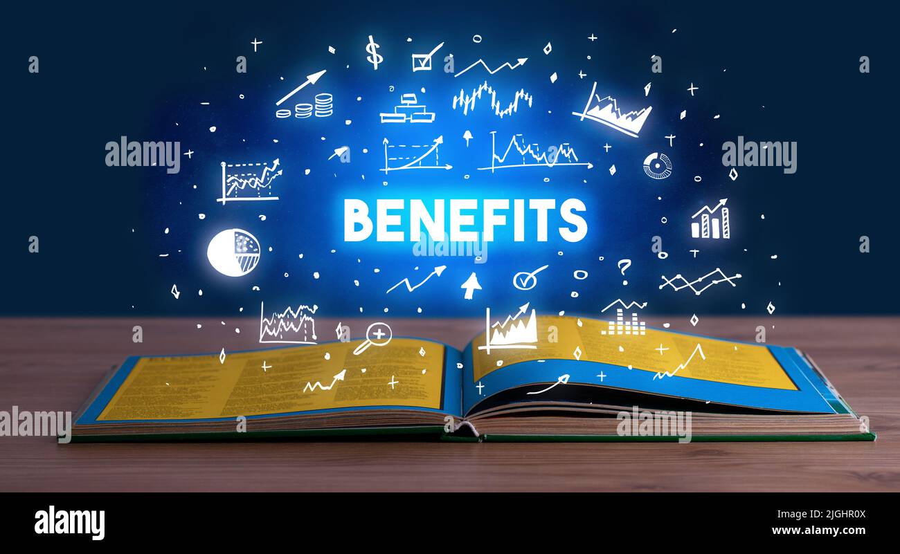 Business inscription coming out from an open book Stock Photo - Alamy