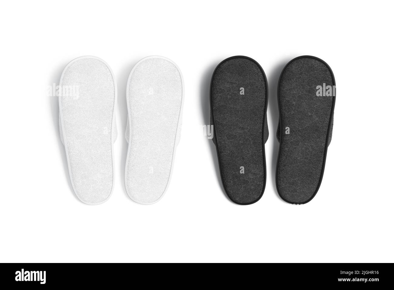 Blank black and white home slippers sole mockup, top view Stock Photo