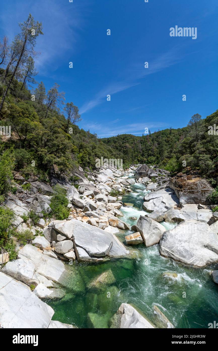 The Yuba River in California and its rocky bed Stock Photo Alamy