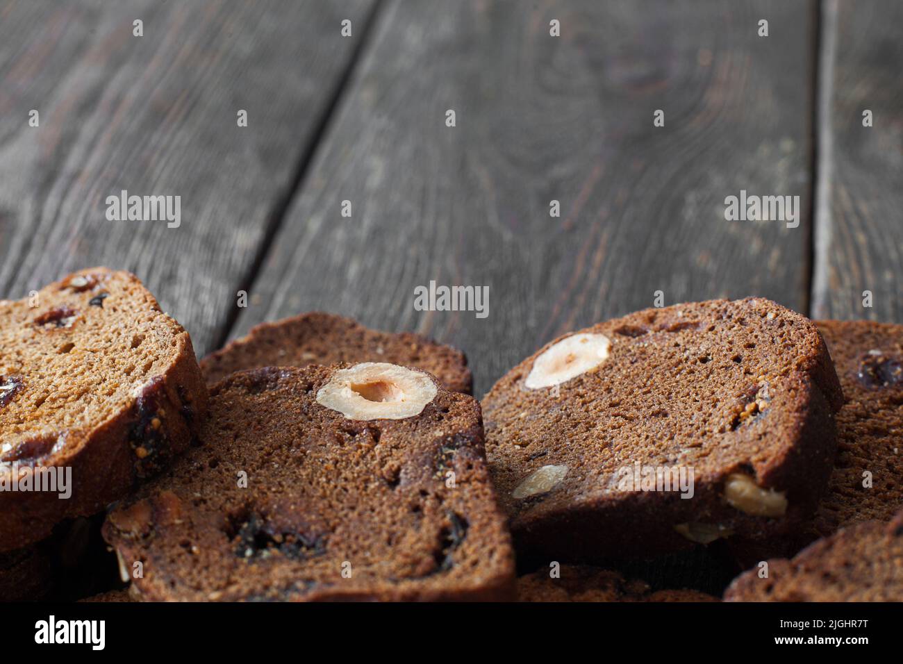 Rye bread with hazelnut and raisins, copyspace Stock Photo Alamy