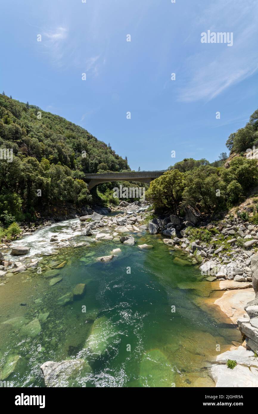 The Yuba River in California and its rocky bed Stock Photo Alamy