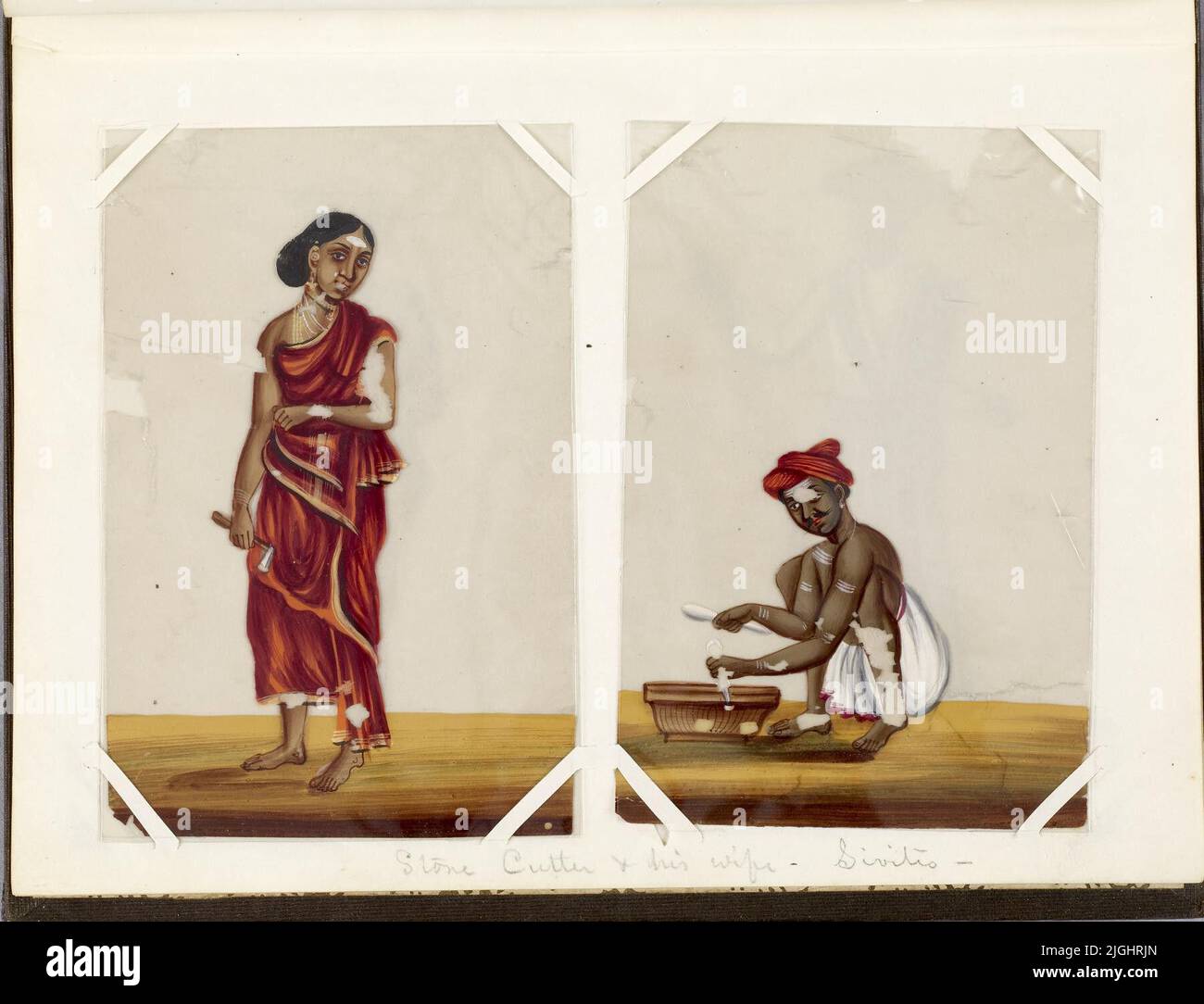 India, Village life Indian, Leaf from Bound Collection of 20 Miniatures Depicting Village Life, 1870, paint on mica, H: 7 7/8 x W: 6 5/16 in. (20 x 16 cm), Stock Photo