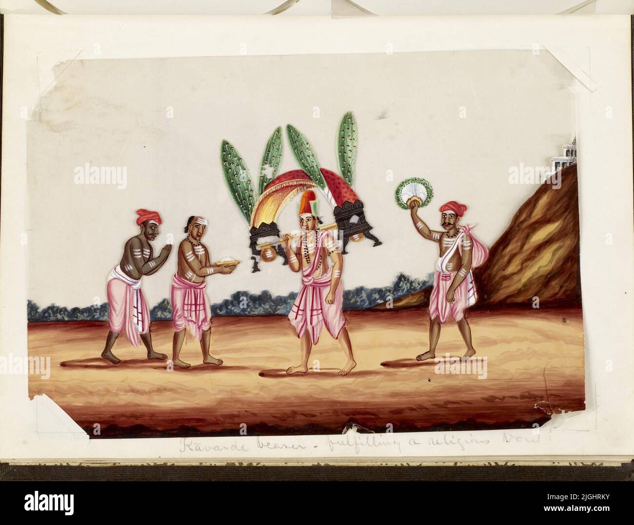 India, Village life Religious ceremony Leaf from Bound Collection of 20 Miniatures Depicting Village Life, 1870, paint on mica, H: 7 7/8 x W: 6 5/16 in. (20 x 16 cm), Stock Photo