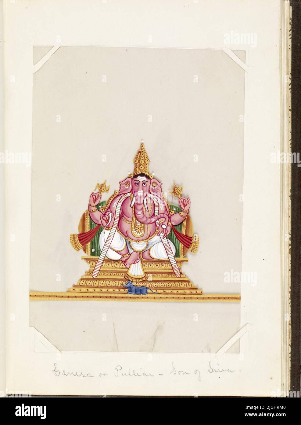 Ganesha India, Village life Indian, Leaf from Bound Collection of 20 Miniatures Depicting Village Life, 1870, paint on mica, H: 7 7/8 x W: 6 5/16 in. (20 x 16 cm), Stock Photo
