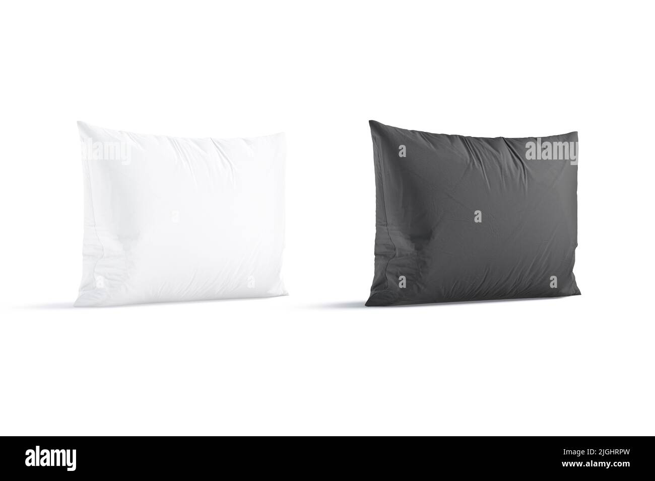 Blank black and white rectangular pillow mockup stand, side view Stock Photo