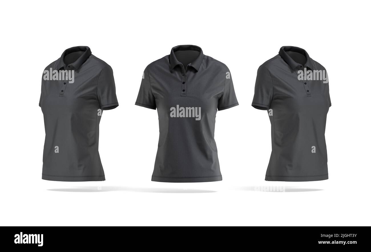 Blank black women polo shirt mockup, front and side view Stock Photo
