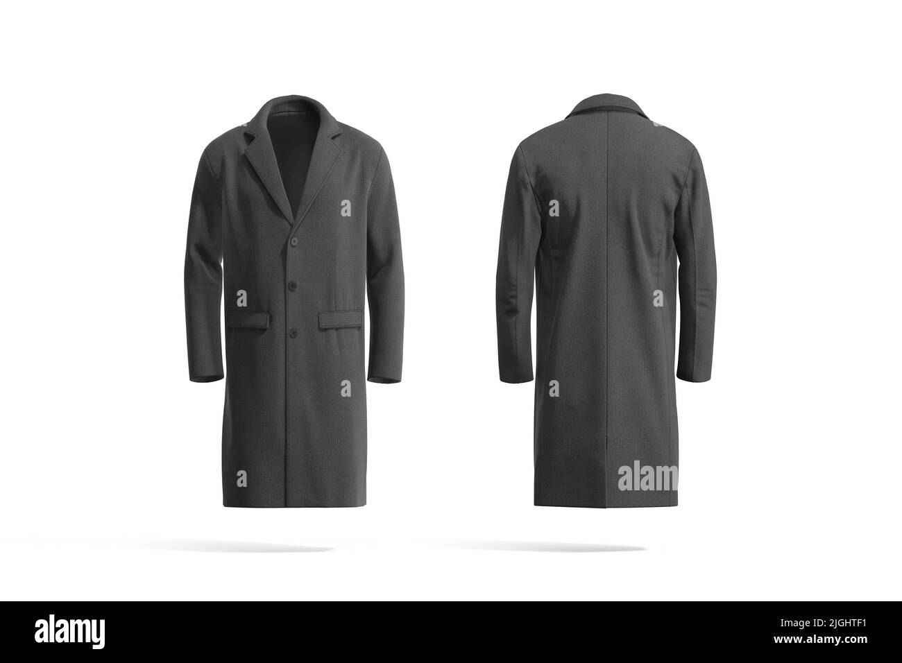 Blank black wool coat mockup, front and back view Stock Photo