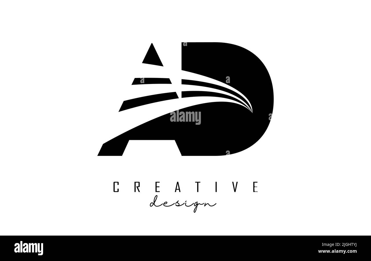 Creative clack letter AD a d logo with leading lines and road concept ...
