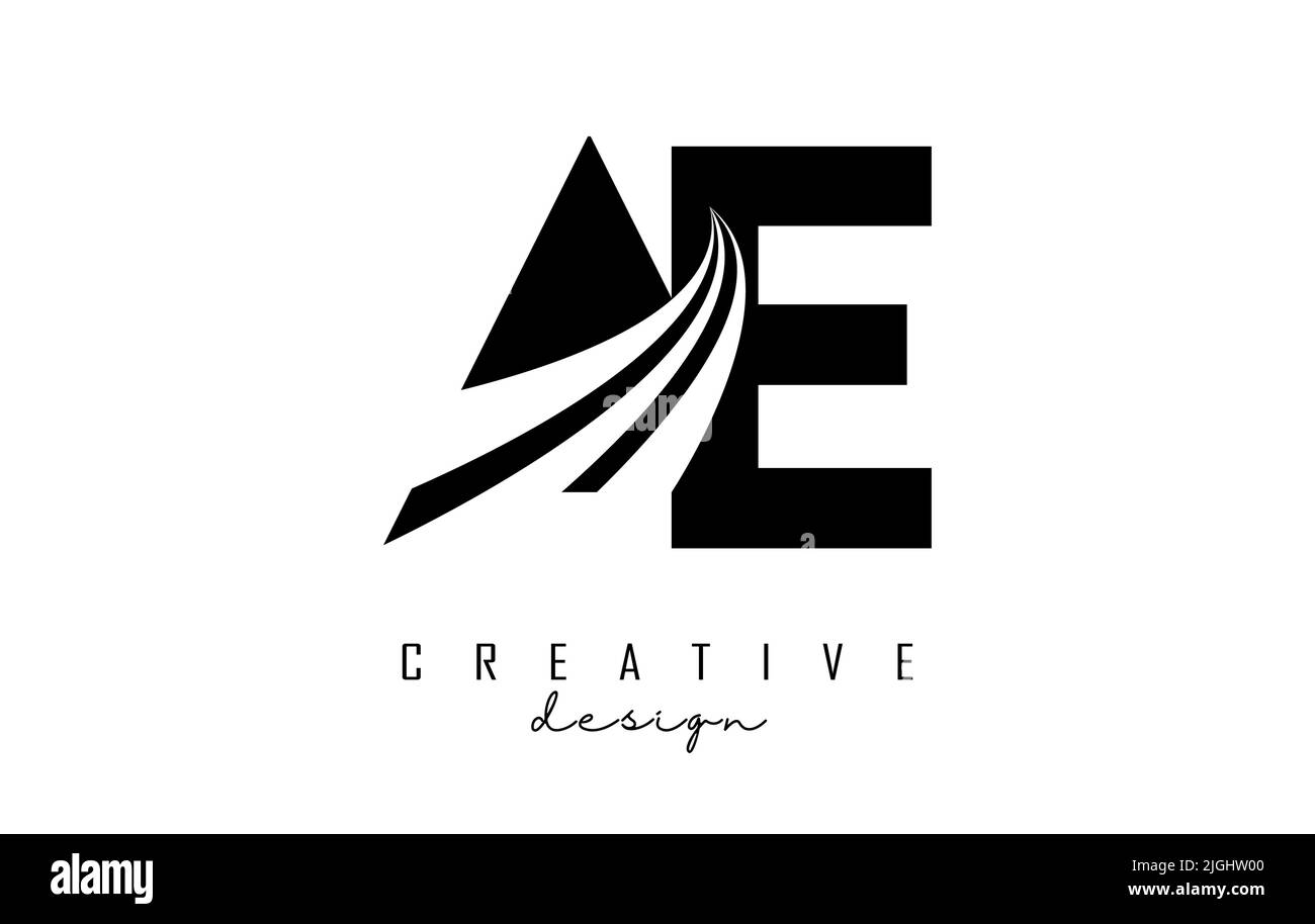 Creative clack letter AE a e logo with leading lines and road concept ...