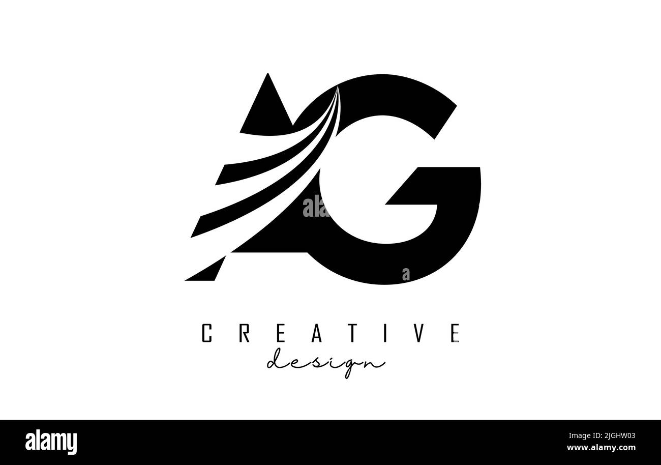 Creative clack letter AG a G logo with leading lines and road concept design. Letters with geometric design. Vector Illustration with letter and creat Stock Vector